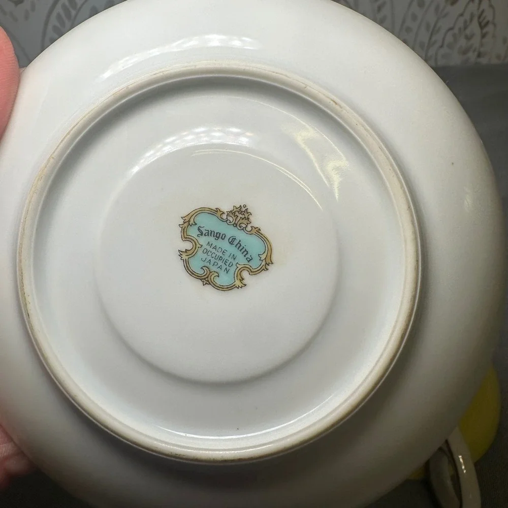 Sango China Cup and Saucer Yellow Floral Gold Trim Made in‎ Occupied Japan VTG